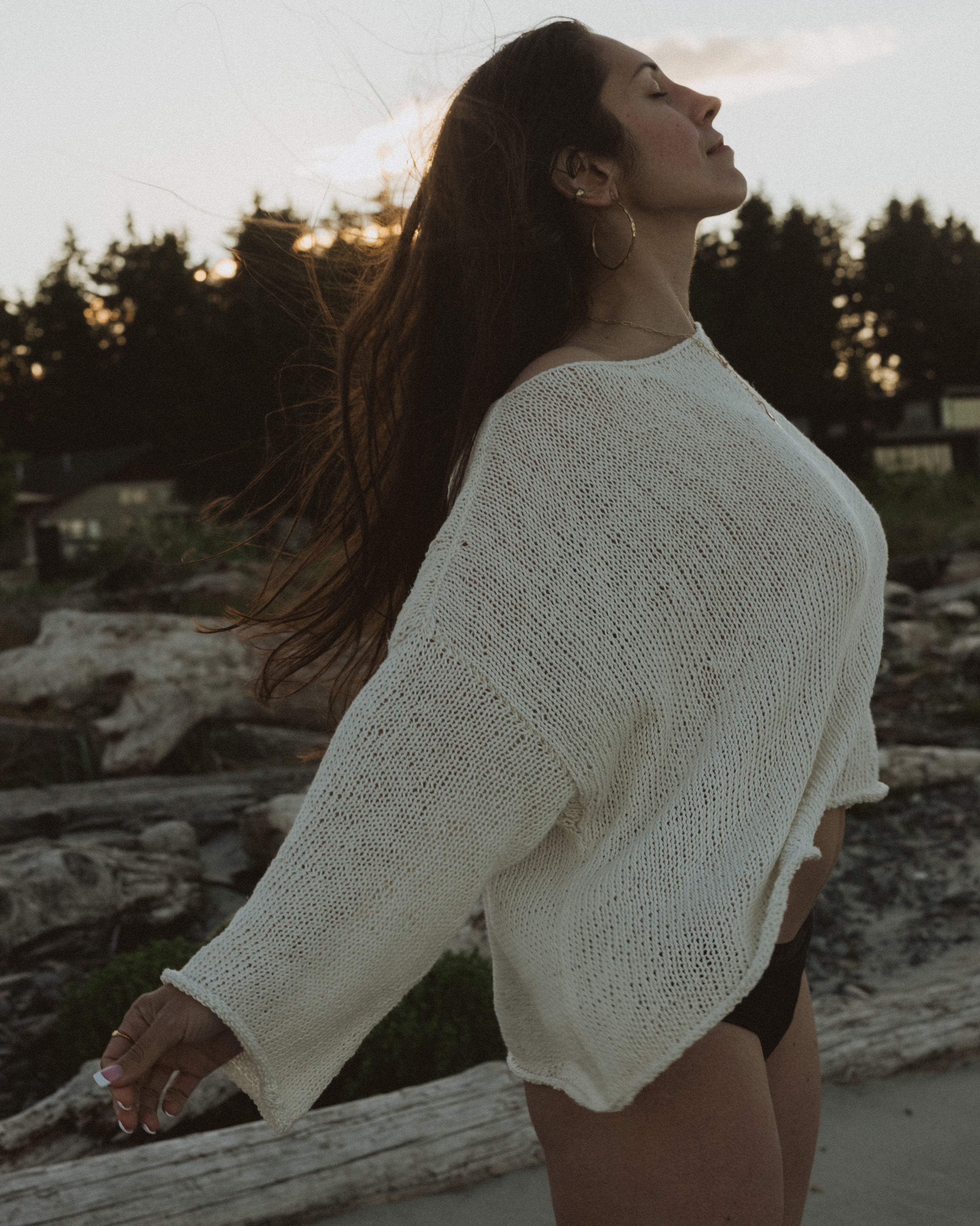 Linen blend sweater - Creamy White