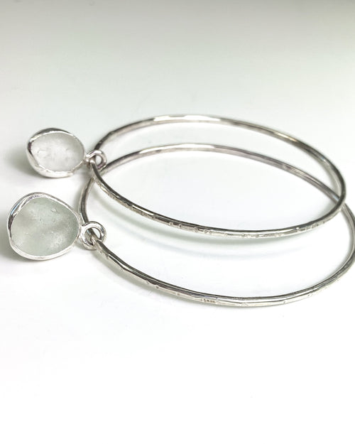 Beach glass hoops - sterling silver